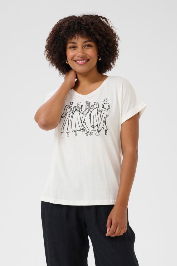Cream T-Shirt imprimé Black Model Sketch 10613487