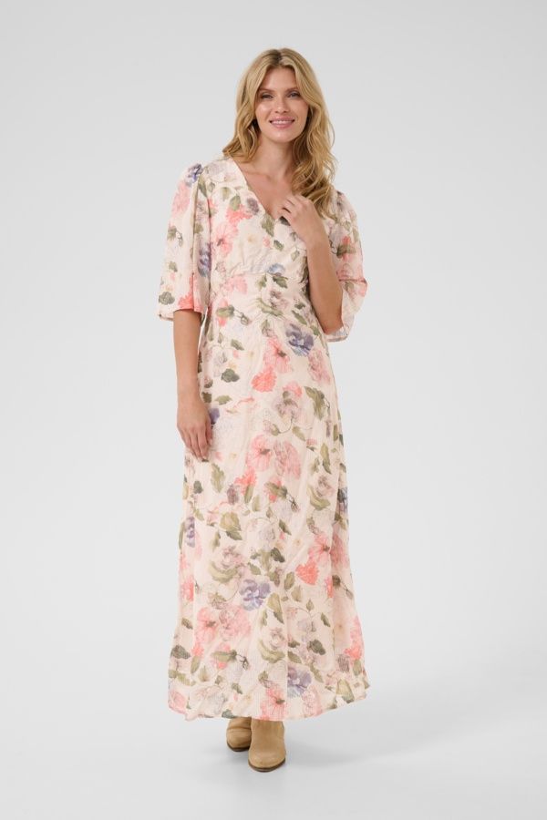 Cream Robe longue motif Flower Print 10613427