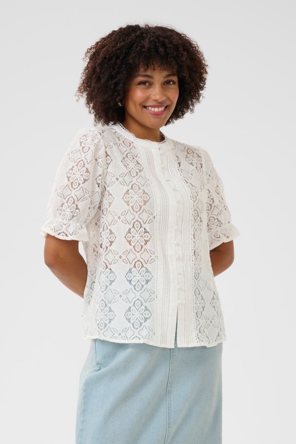 Cream Blouse dentelle manches bouffantes blanc guimauve 10613328