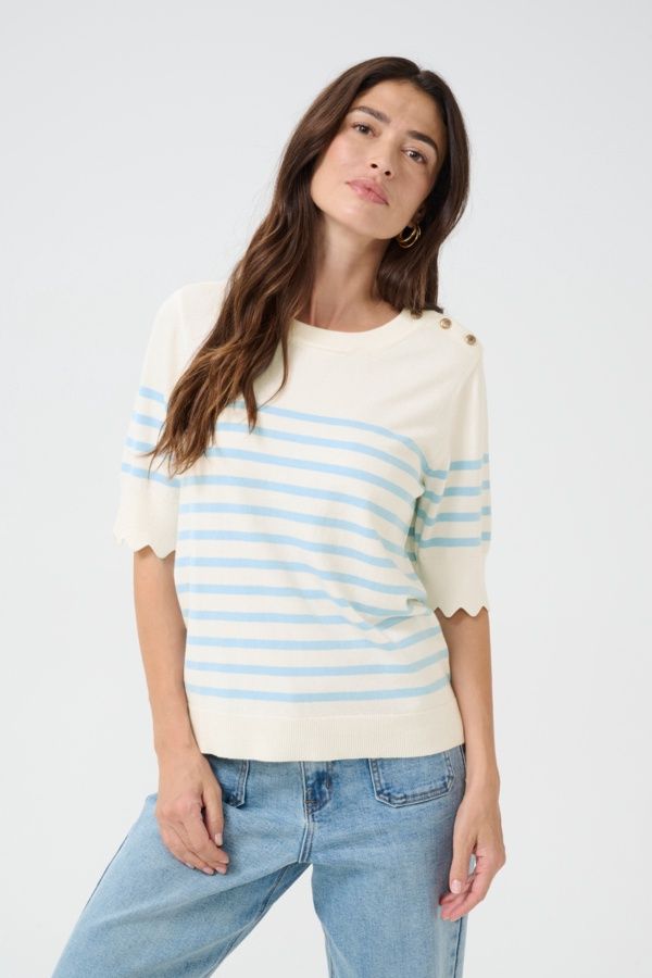 Cream Chandail tricot blanc guimauve rayures bleu ciel 10613474