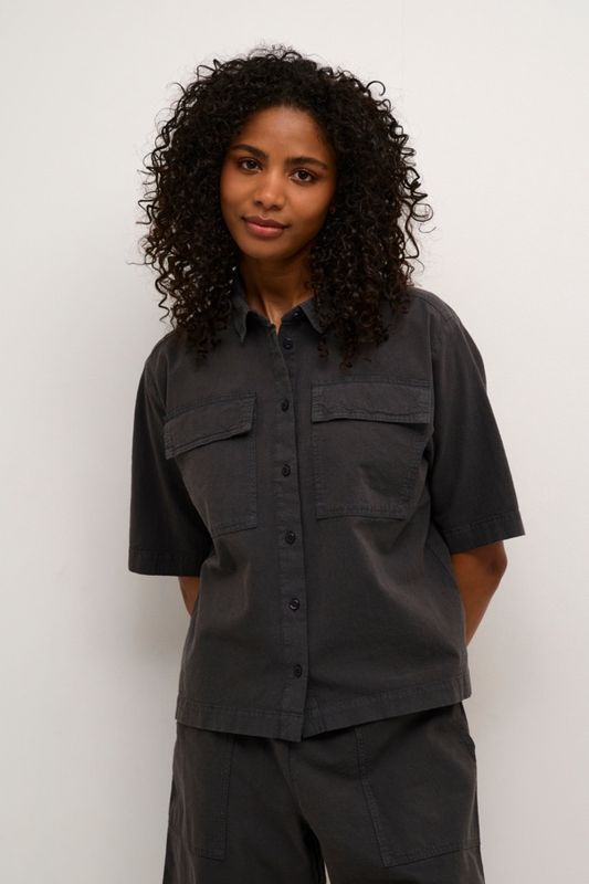 Kaffe Chemisier coton manches au coude Black Oyster 10509503