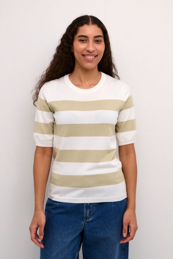 Kaffe Chandail tricot léger rayures offwhite/feather gray 10508410