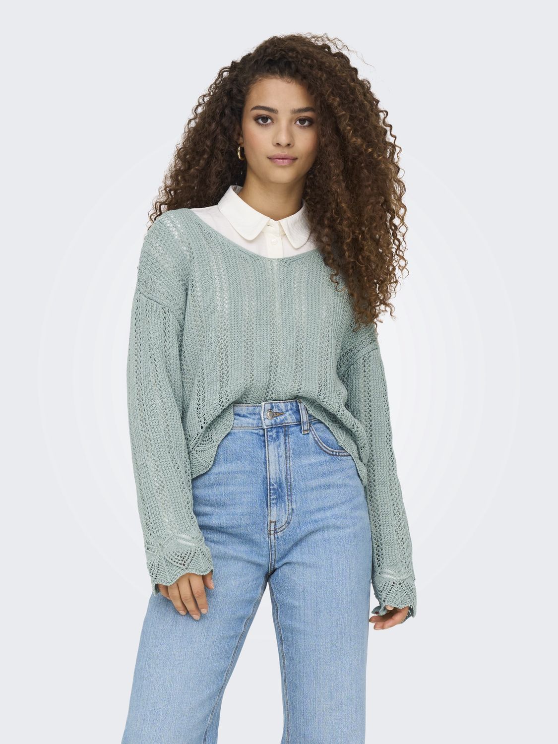 Only Chandail col V en maille vert brume 15339529