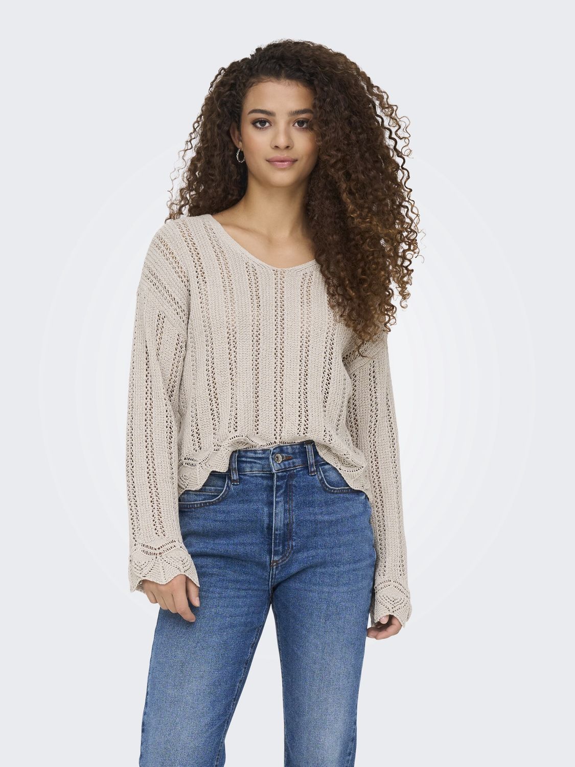 Only Chandail col V en maille Sable 15339529