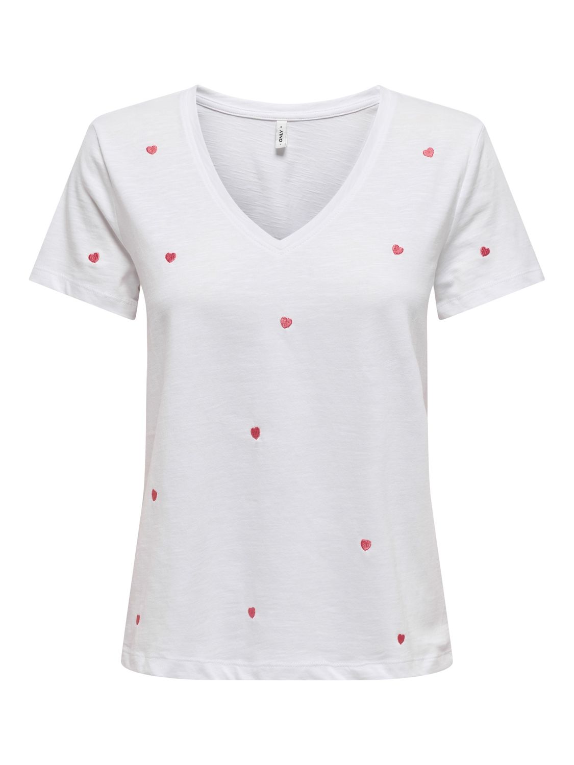 Only T-Shirt col V broderie coeur 15288478