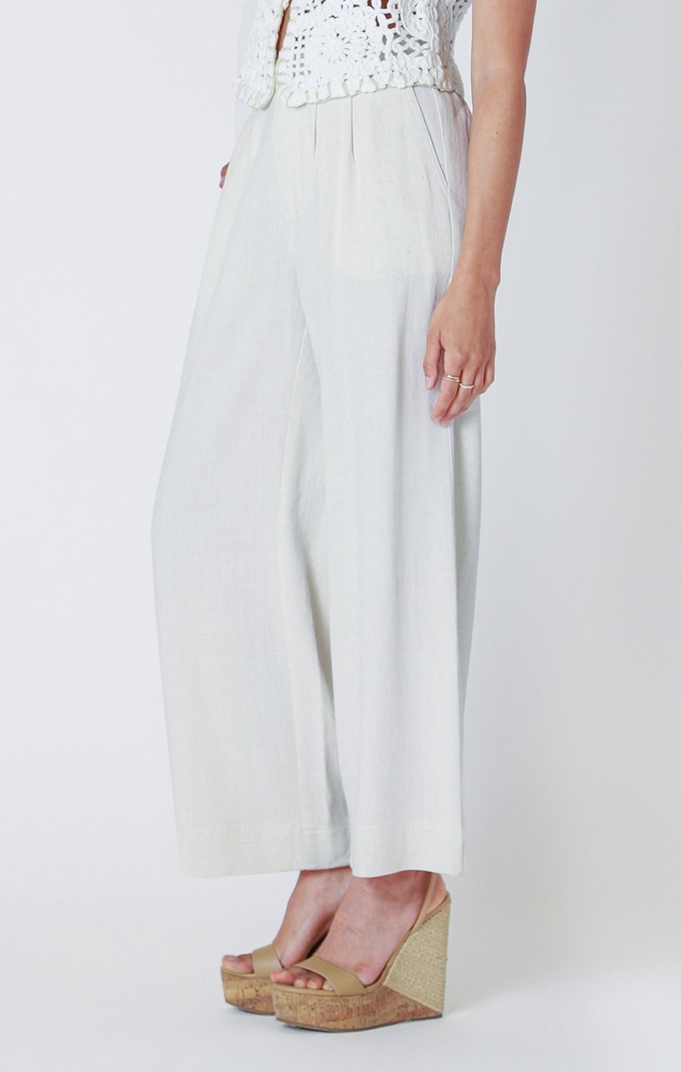 Dex Pantalon jambes larges en lin beige 2522710