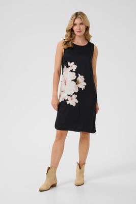 Cream Robe noire motifs fleurs avant 10613453