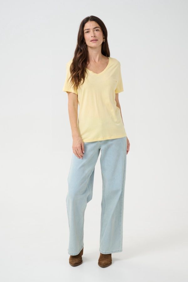 Cream T-Shirt col V jaune pale 10604508