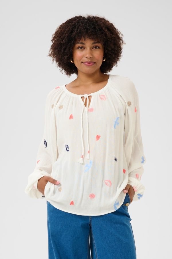 Cream Blouse motifs brodés 10613444