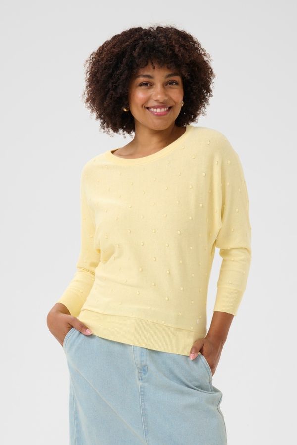 Cream Chandail tricot pois en relief jaune pâle 10613675