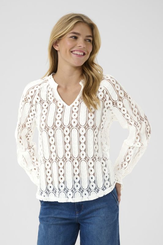 Cream Blouse dentelle offwhite col V 10613676