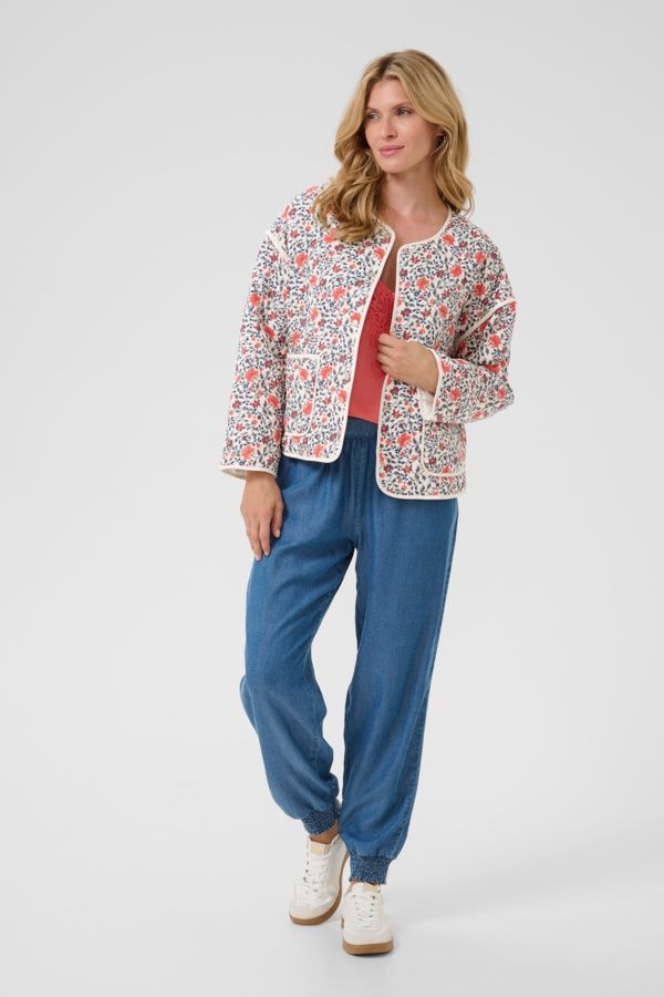 Cream Manteau matelassé motif floral orangé 10613154