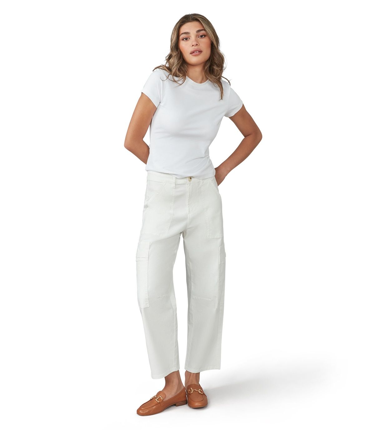Lola Jeans Pantalon blanc poches cargo Dylan-WHT