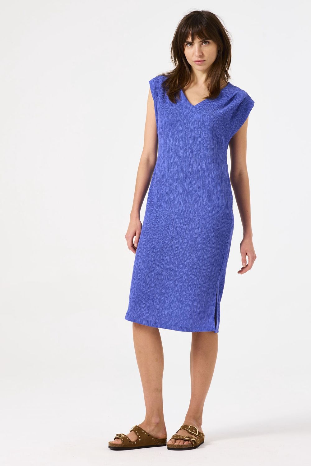 Garcia Robe col V avec ceinture effet texturé Dazzling Blue D50084