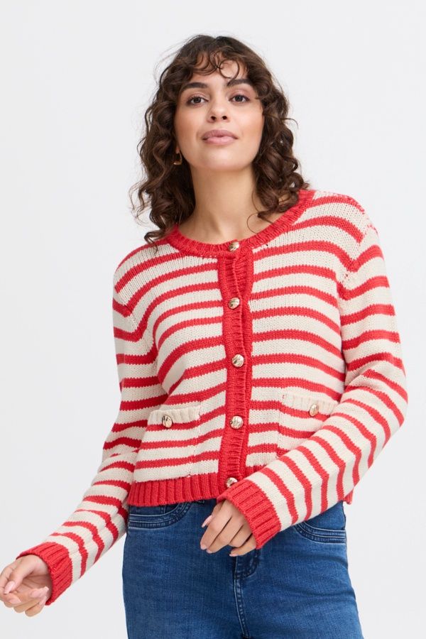 Fransa Cardigan tricot rayures rouges 20615113