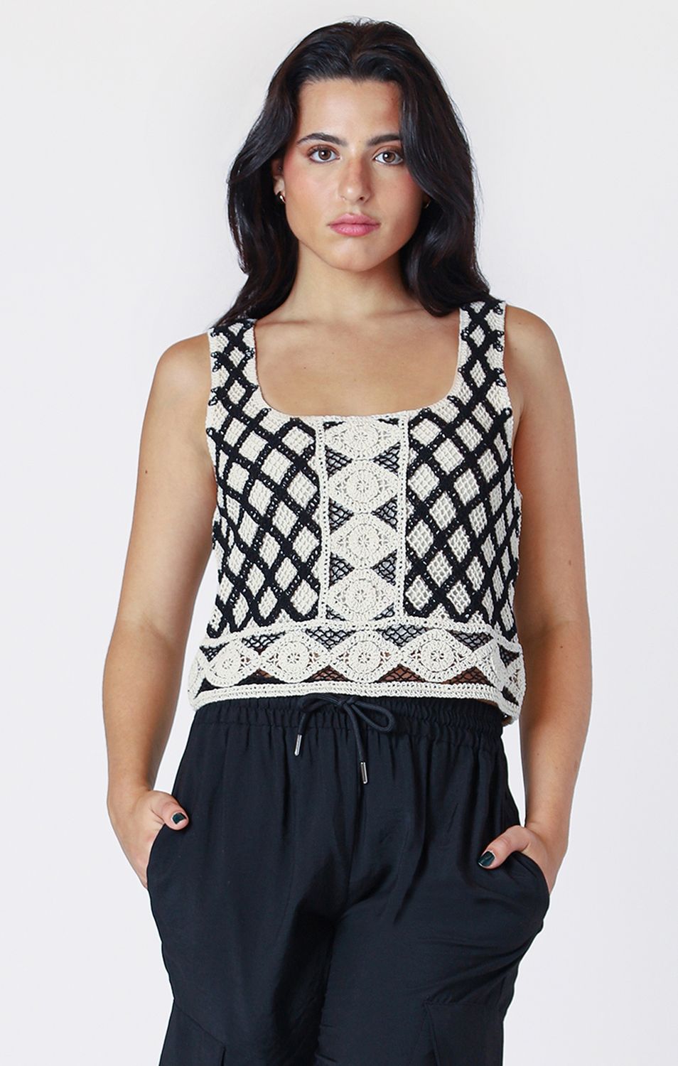 Room 34 Camisole crochet natural/black 2527030