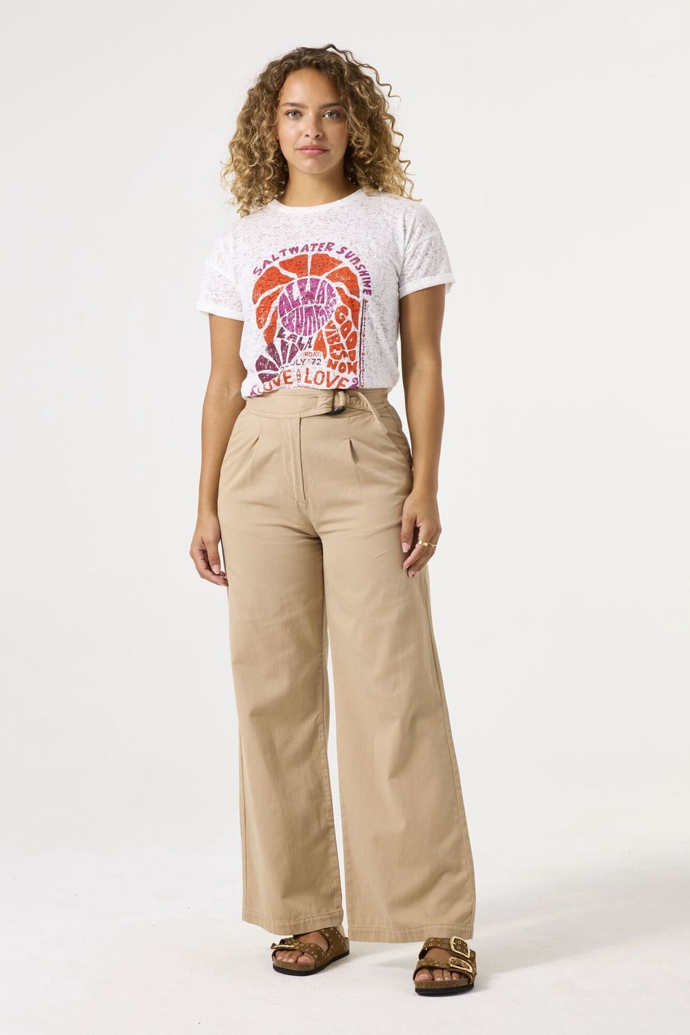 Garcia T-Shirt offwhite en transparence imprimé avant orangé et violet C50201