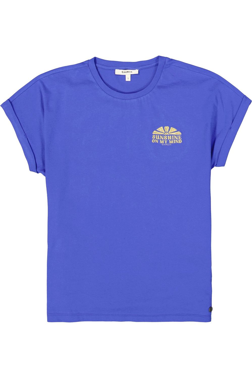 Garcia T-Shirt bleu col rond logo brodé doré D50001