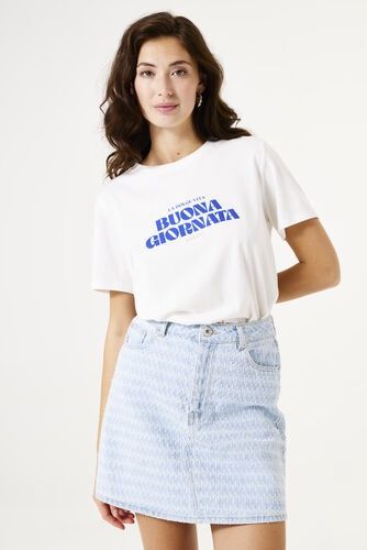 Garcia T-Shirt col rond offwhite écriture bleu D50011
