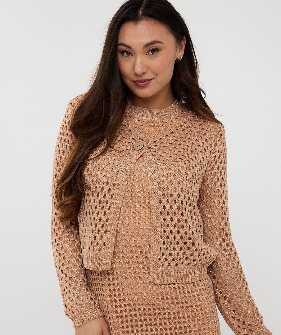 Esqualo Cardigan 1 bouton maille lurex praline 2502222