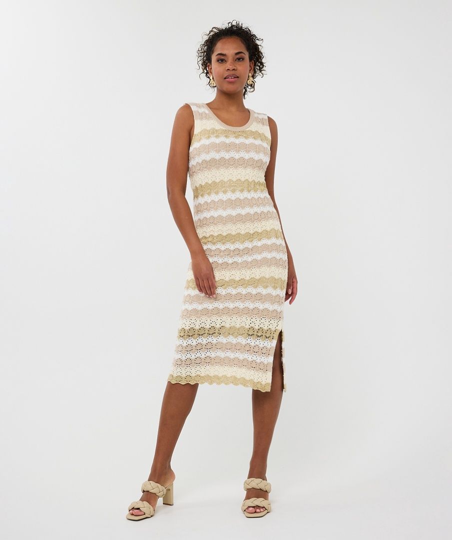 Esqualo Robe crochet ajouré couleurs naturelles et doré rayures 2527203