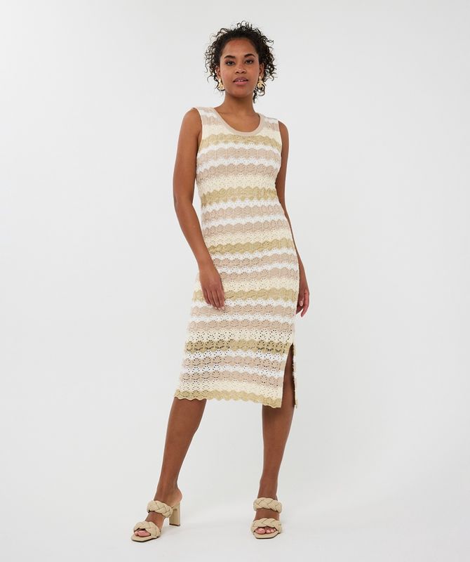 Esqualo Robe crochet ajouré couleurs naturelles et doré rayures 2527203