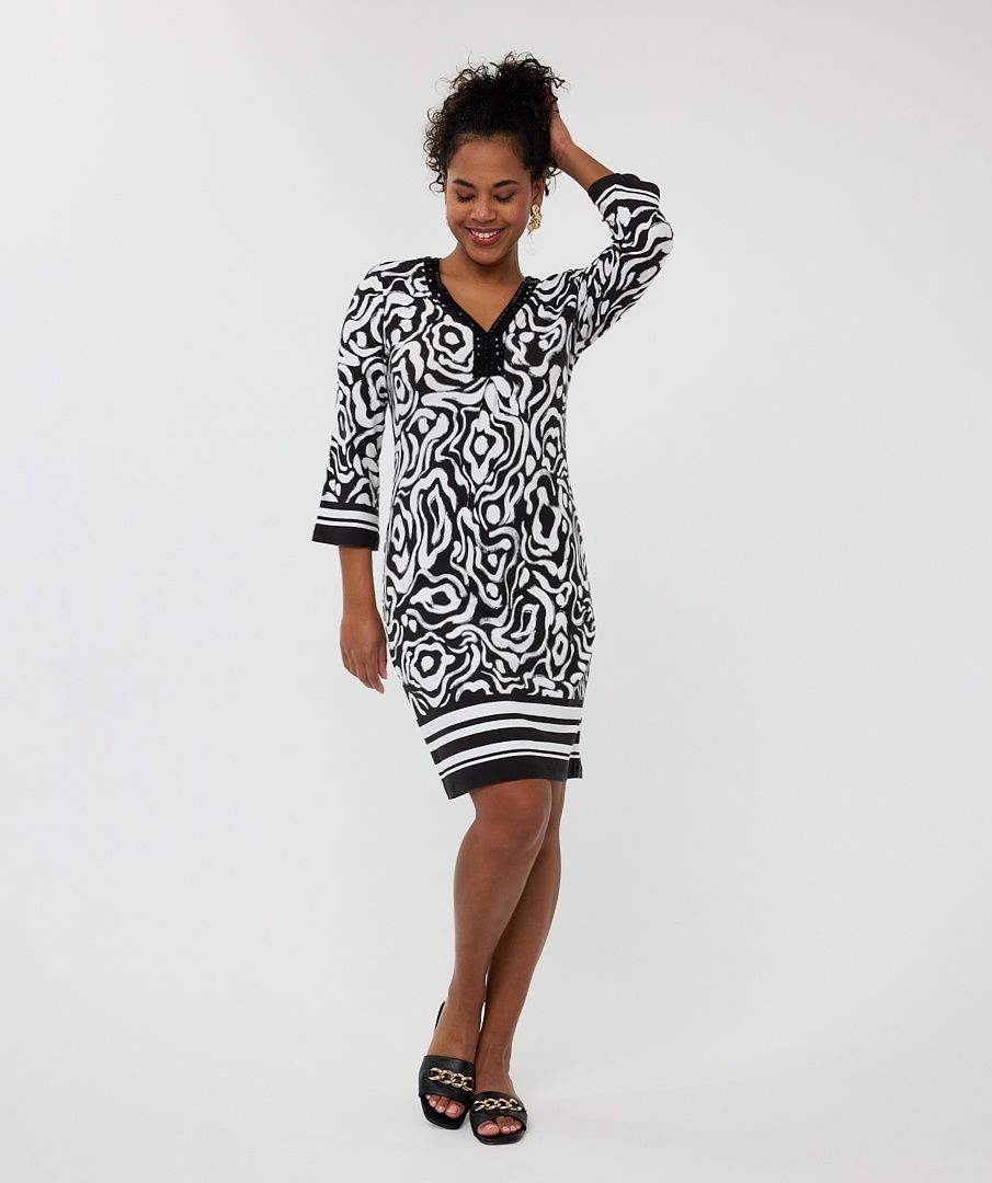 Esqualo Robe motif noir et blanc manches 3/4 2530223