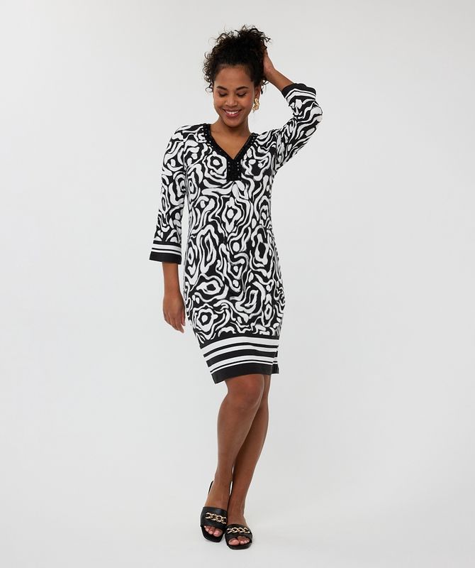 Esqualo Robe motif noir et blanc manches 3/4 2530223