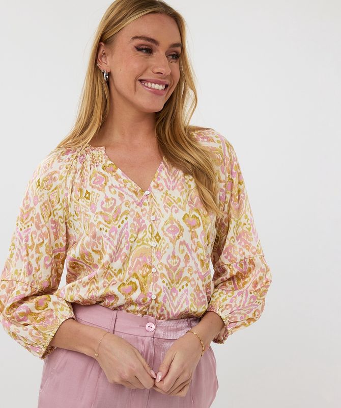 Esqualo Blouse effet satiné imprimé Solar rose/lurex 2514217