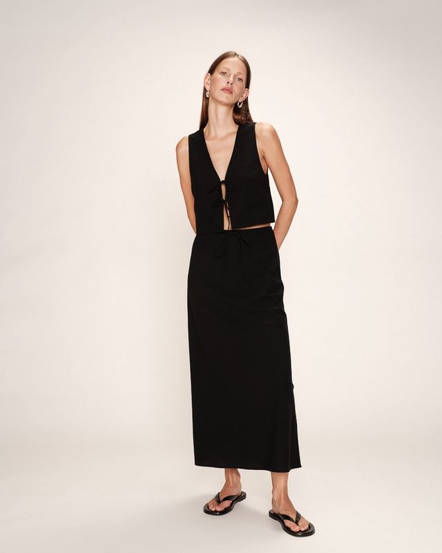 Grace&amp;Mila Jupe noire lin taille élastique ROUSSE 13225