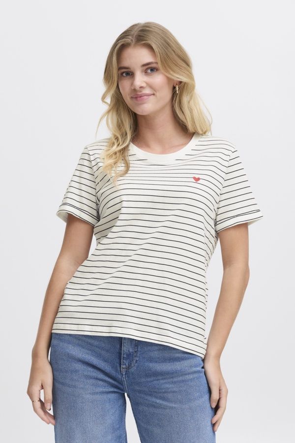 Fransa T-Shirt blanc rayures noires coeur rouge 20615521