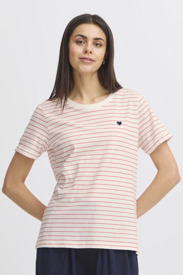 Fransa T-Shirt blanc rayures rouges coeur marine 20615521