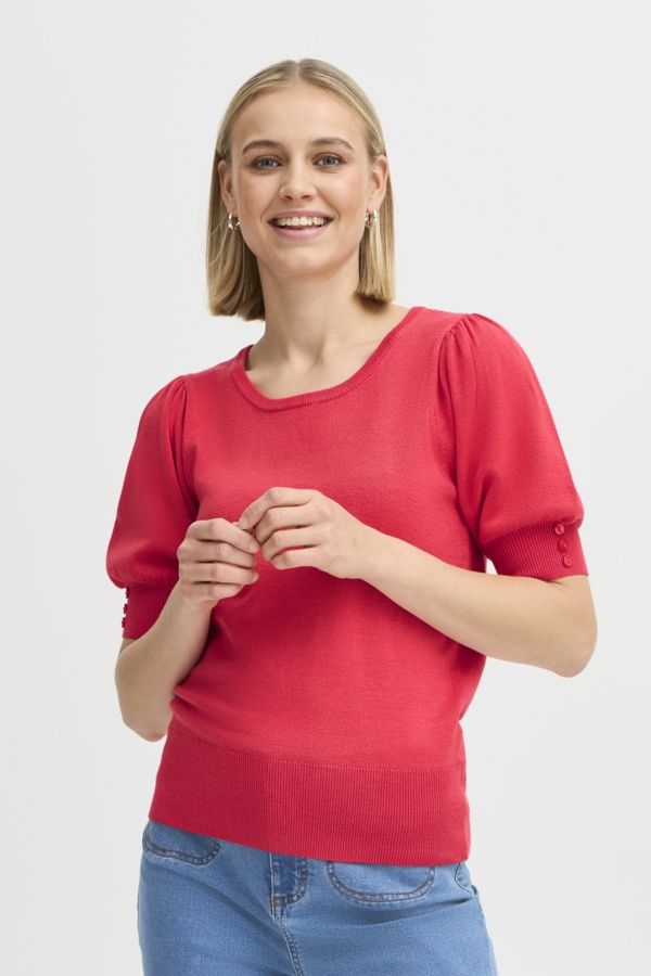 Fransa Chandail tricot léger manches bouffantes rouge 20615475