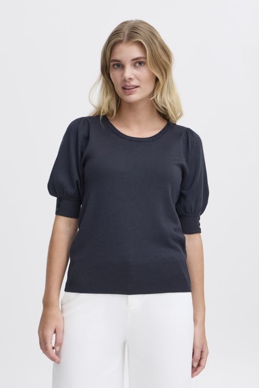 Fransa Chandail manches bouffantes tricot léger marine 20615475