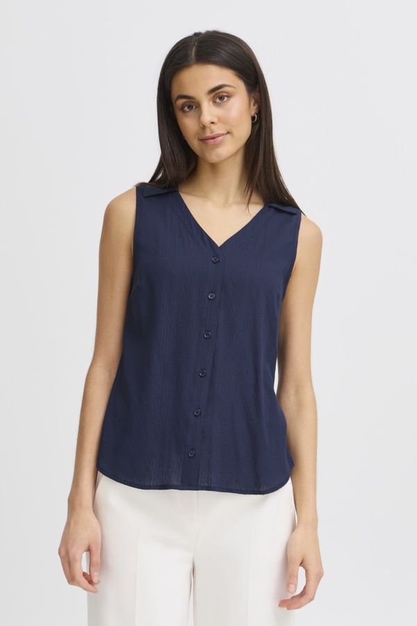 Fransa Blouse sans manches marine boutonnée 20615820