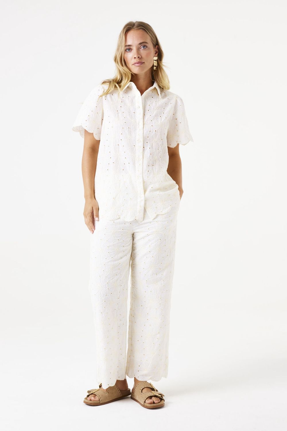 Garcia Pantalon broderie offwhite taille élastique E50315