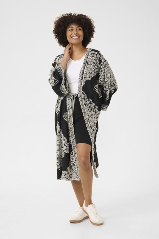 Cream Kimono noir broderie dentelle blanche 10613807