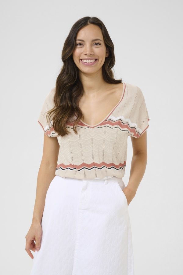 Cream Chandail tricot motif zigzag bruschetta 10613802