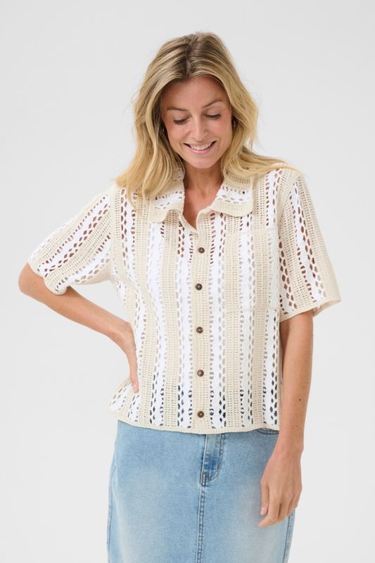 Cream Chandail manches courtes crochet 2 tons 10613714