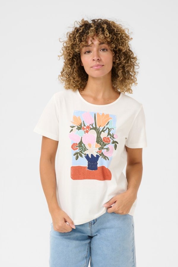 Cream T-Shirt offwhite imprimé bouquet rose 10613806