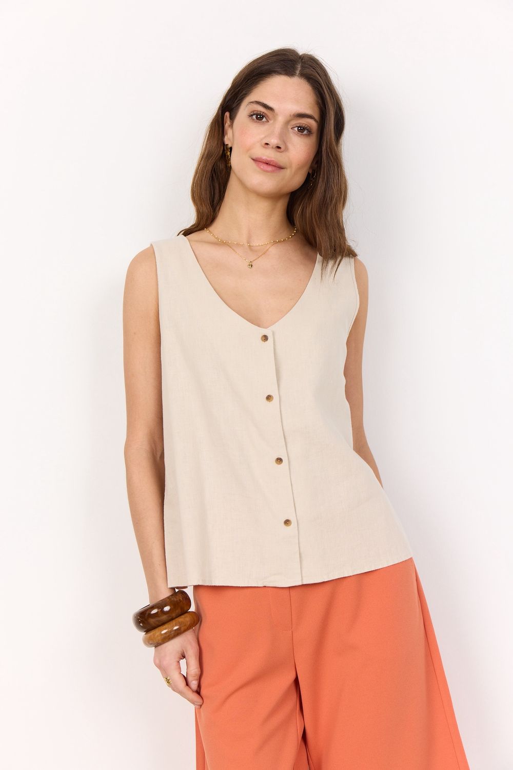 Soya Concept Haut boutonné en lin sable 41139