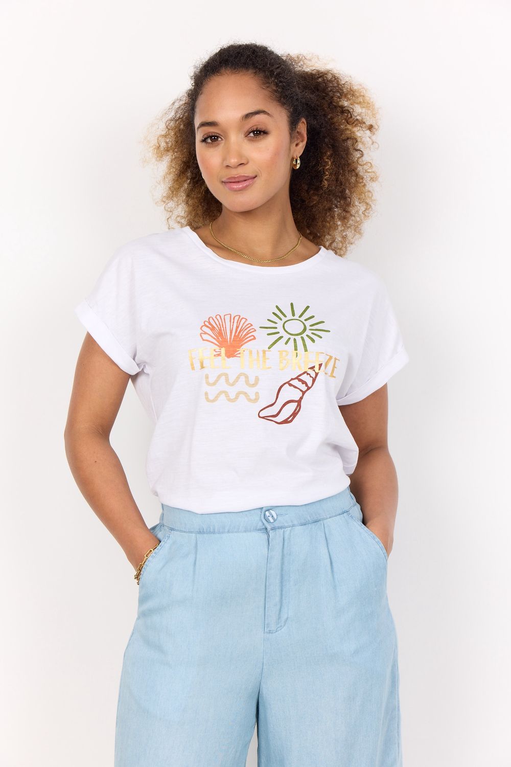 Soya Concept T-Shirt blanc manches courtes col rond motifs coquillage 26650