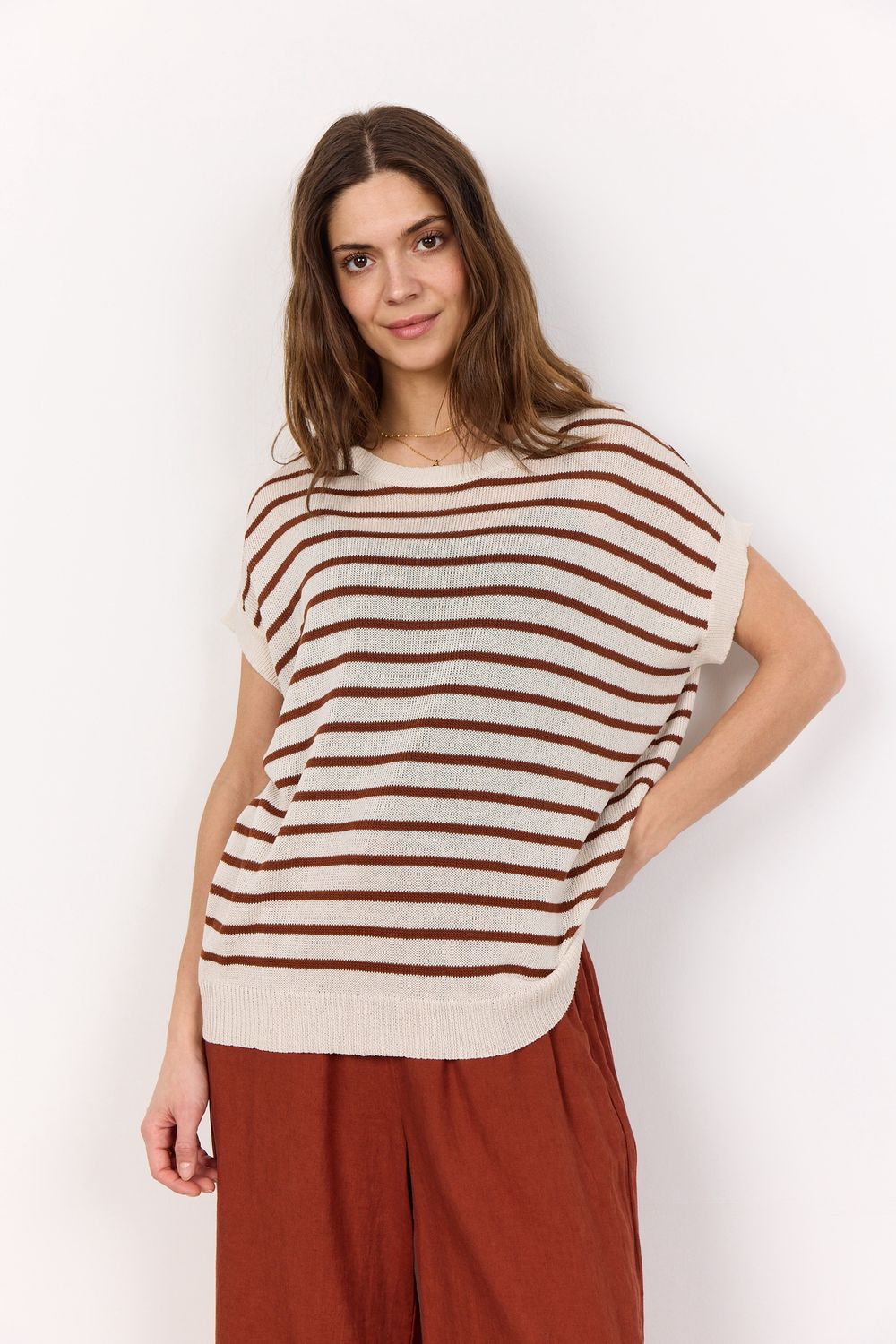 Soya Concept Chandail tricot rayures rouille 33652