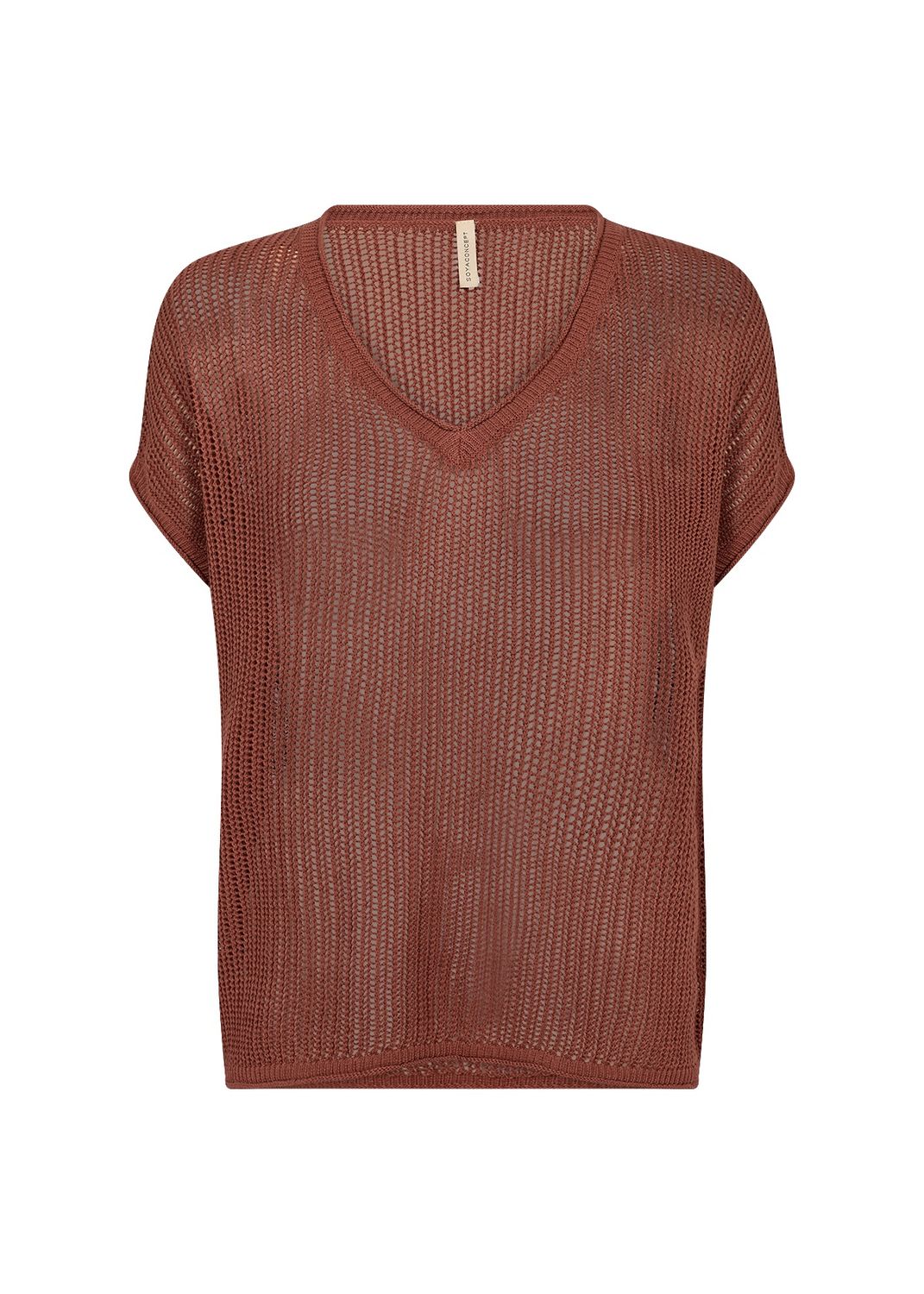 Soya Concept Chandail tricot maille col V rouille 33640
