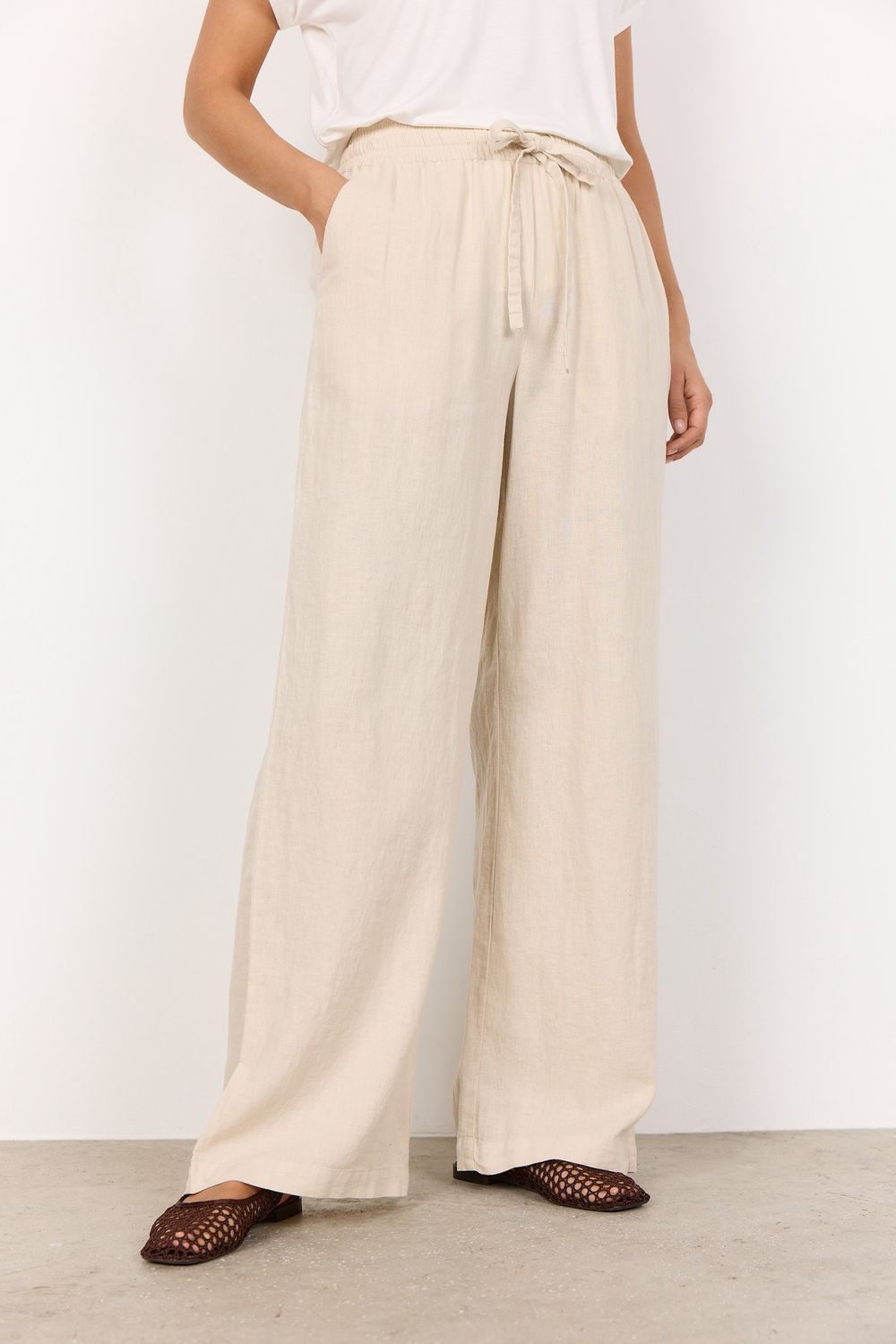 Soya Concept Pantalon en lin sable 40791