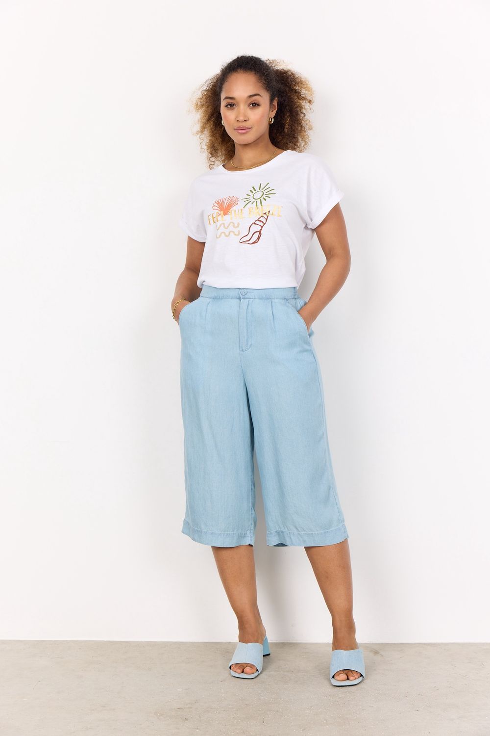 Soya Concept Pantalon gaucho denim bleu pâle 41152