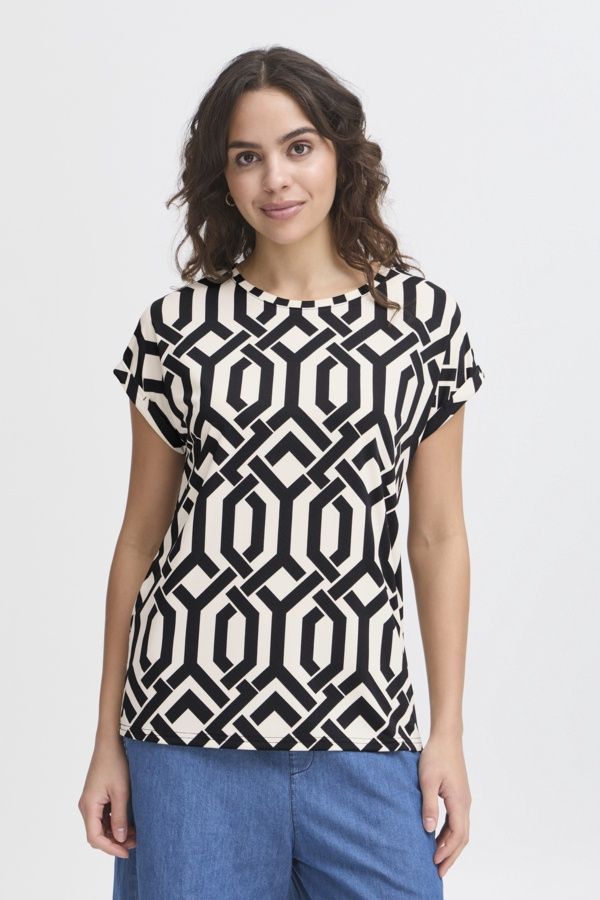 Fransa T-Shirt imprimé noir/crème geo 20610634