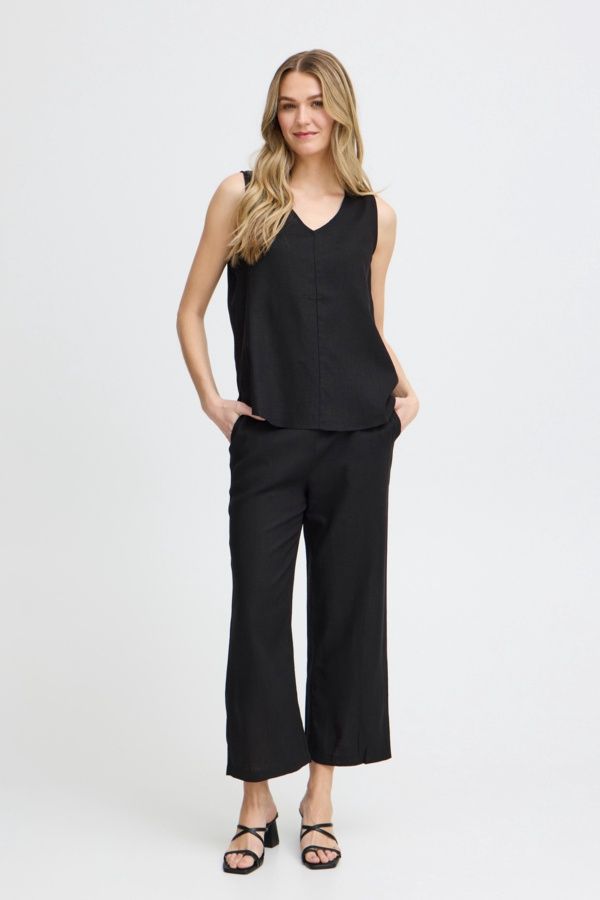 Fransa Pantalon droit noir lin 20614104