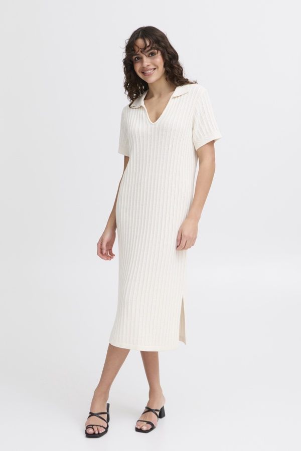 Fransa Robe col V polo tricot crème 20615698