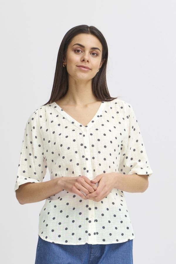 Fransa Blouse lin à pois 20615707